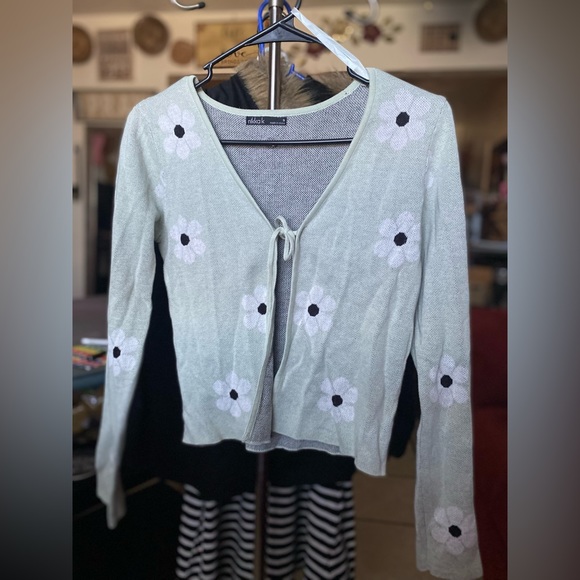 Nikka k flower power mint green tie cardigan sweater size Small - Picture 1 of 4